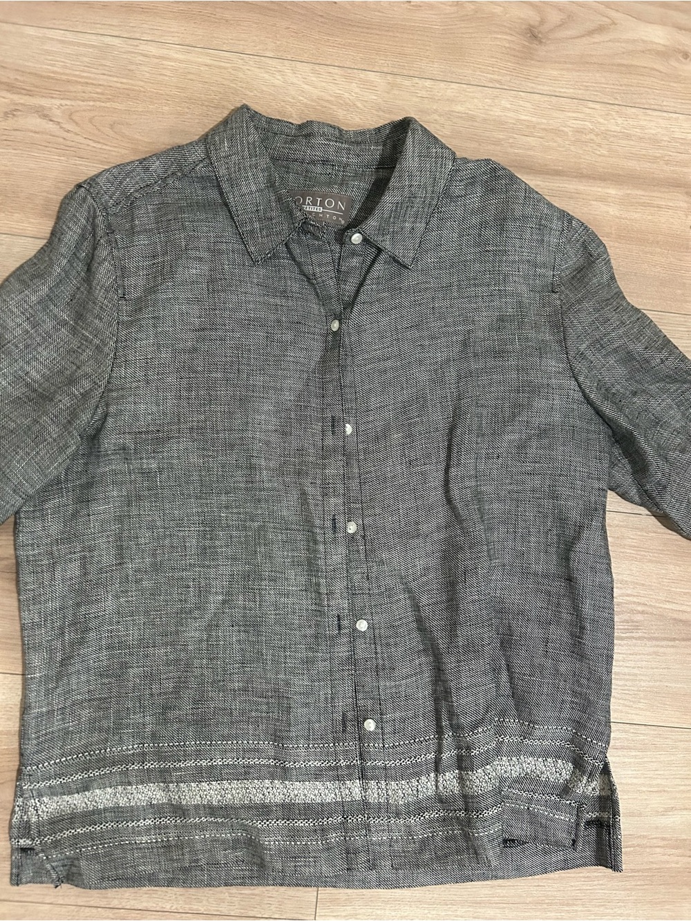 Norton McNaughton Gray Button-Up Linen Blend Blouse - Picture 3 of 6